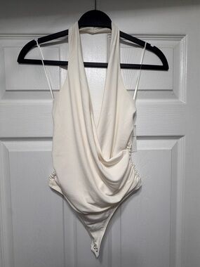 Draped Plunge Bodysuit - Cream/Ivory
